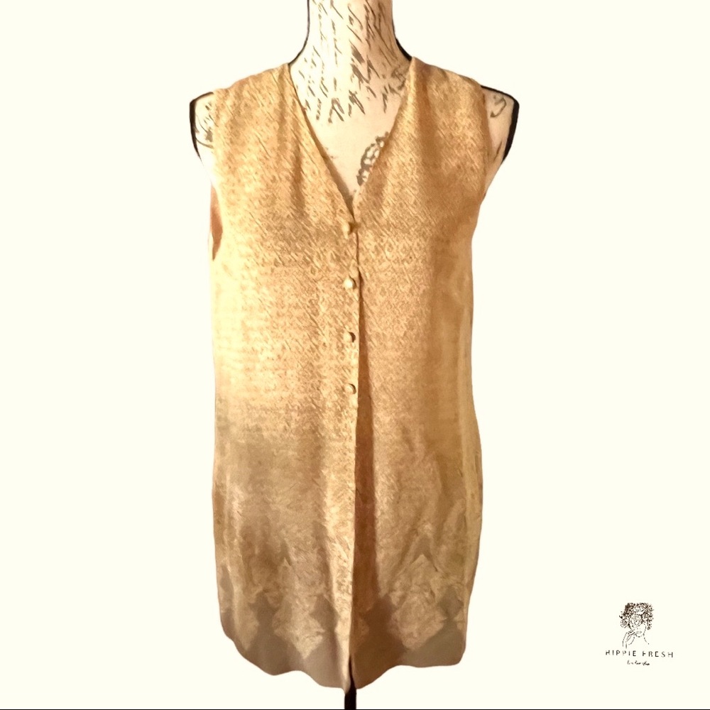 Vintage Emanuel Ungaro 100% Silk Sleeveless Button Down Blouse Tunic Size 10